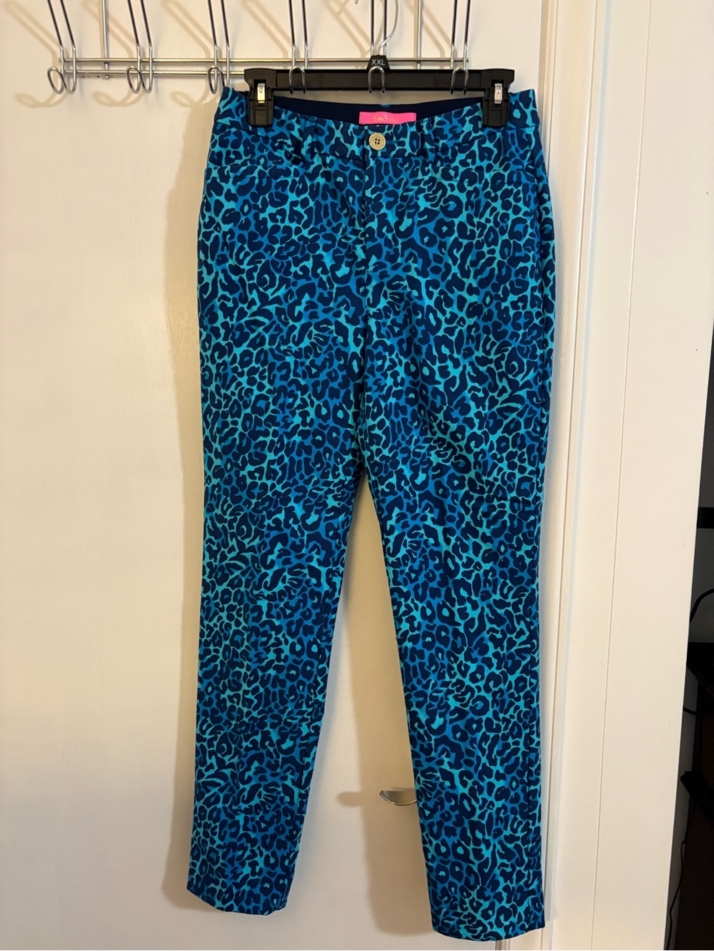 Blue Leopard Print Slim Pants